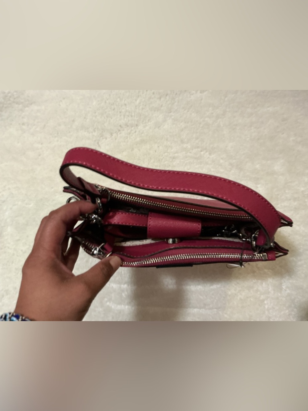 GUESS Magenta Top-Handle Satchel with Chain Strap - Picture 5 of 6